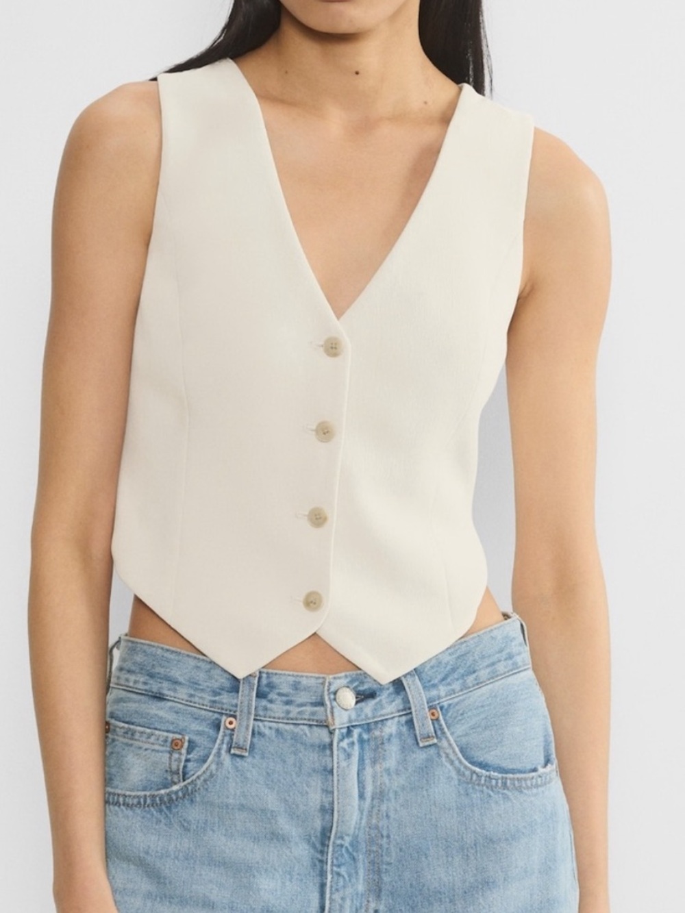 Aritzia Cream V‑Neck Buttoned Vest